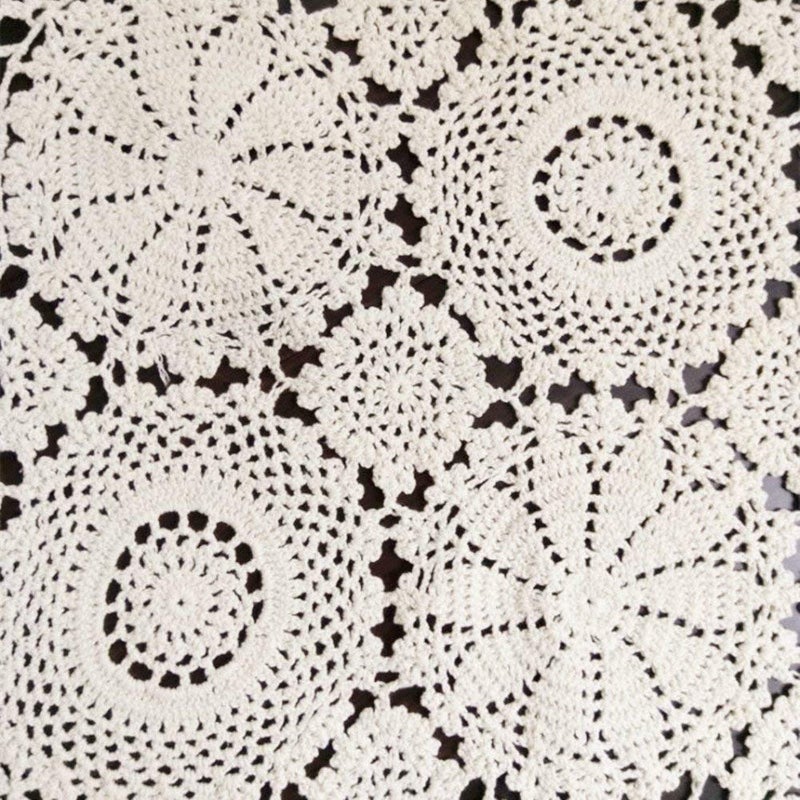 USTIDE Rustic Floral Table Runner Hand Crochet Table Doily White Cotton Lace Home Decoration for Coffee Table Dresser Cabinet 15"X59" - Image 5